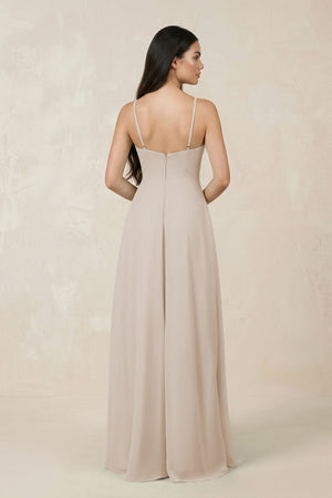 Halter Chiffon A - Line Bridesmaid Dress With Slit in Frost - SHE IS ME Bridesmaid Dresses