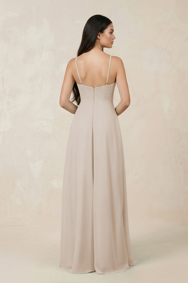 Halter Chiffon A - Line Bridesmaid Dress With Slit in Frost - SHE IS ME Bridesmaid Dresses