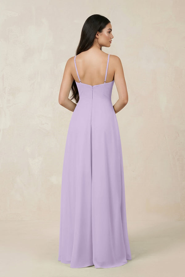 Halter Chiffon A - Line Bridesmaid Dress With Slit in Lavender - SHE IS ME Bridesmaid Dresses