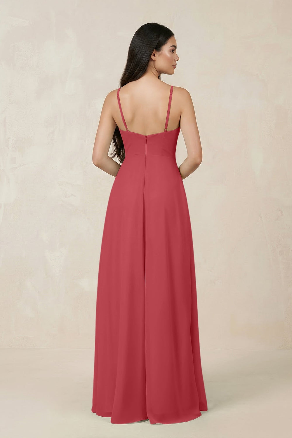 Halter Chiffon A - Line Bridesmaid Dress With Slit in Merlot - SHE IS ME Bridesmaid Dresses
