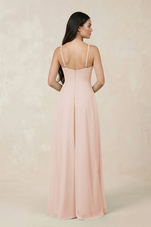 Halter Chiffon A - Line Bridesmaid Dress With Slit in Pale Blush - SHE IS ME Bridesmaid Dresses