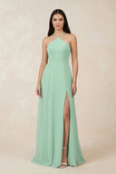 Halter Chiffon A-Line Bridesmaid Dress With Slit in Pale Pistachio - SHE IS ME BRIDESMAID DRESSES