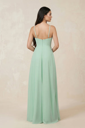 Halter Chiffon A-Line Bridesmaid Dress With Slit in Pale Pistachio - SHE IS ME BRIDESMAID DRESSES