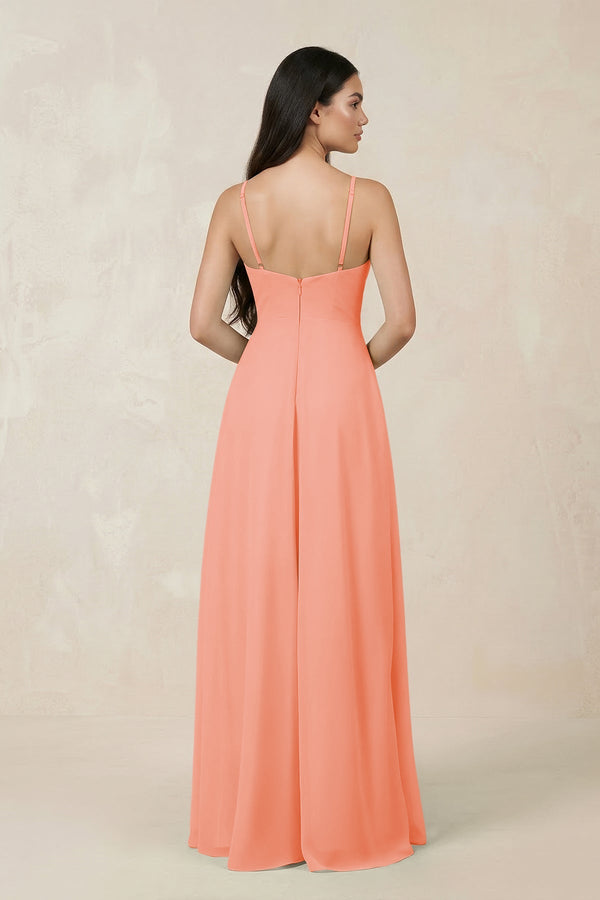 Halter Chiffon A - Line Bridesmaid Dress With Slit in Rosette - SHE IS ME Bridesmaid Dresses
