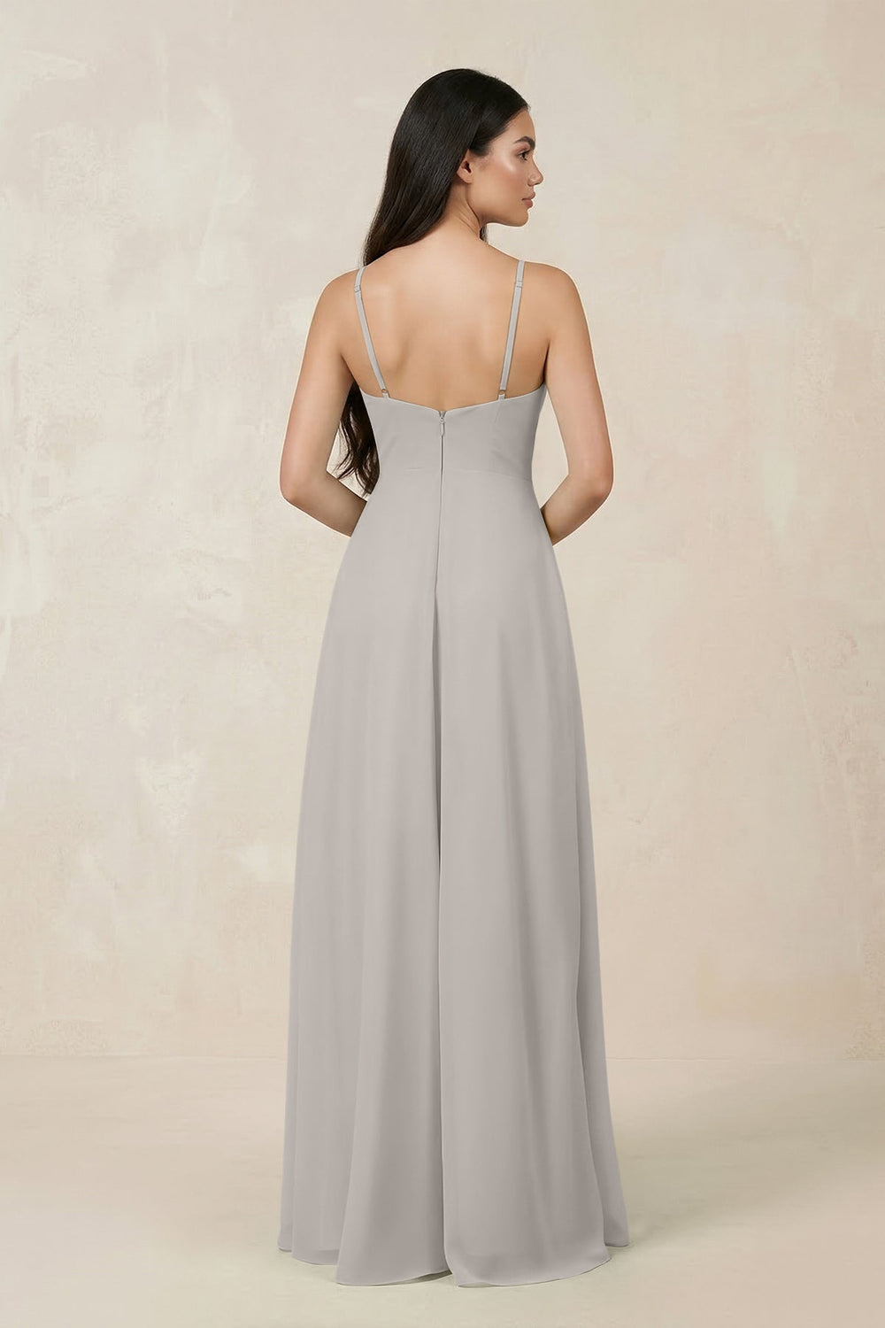 Halter Chiffon A - Line Bridesmaid Dress With Slit in Silver - SHE IS ME Bridesmaid Dresses