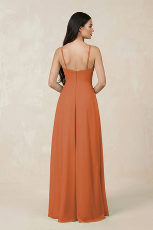 Halter Chiffon A - Line Bridesmaid Dress With Slit in Terracotta - SHE IS ME Bridesmaid Dresses