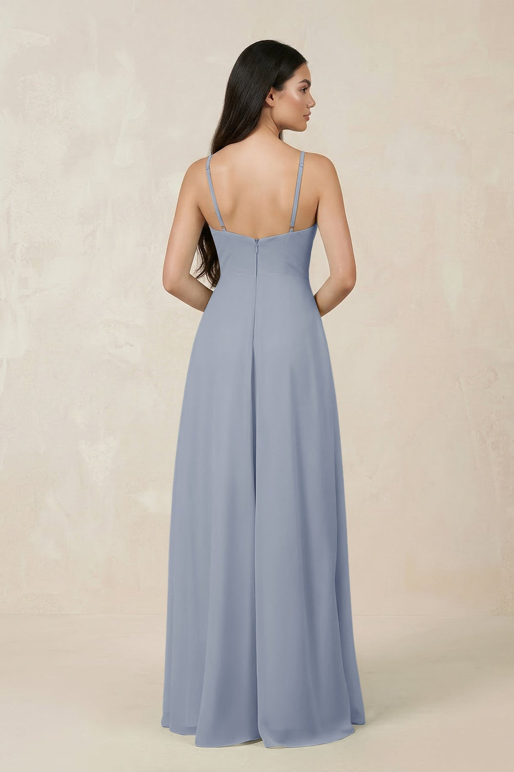 Halter Chiffon A - Line Bridesmaid Dress With Slit in Twilight - SHE IS ME Bridesmaid Dresses