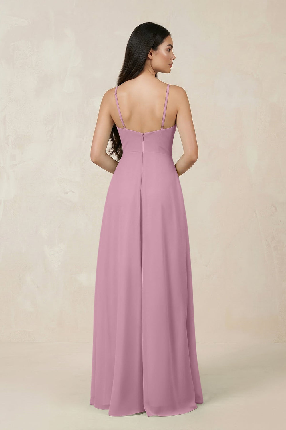 Halter Chiffon A - Line Bridesmaid Dress With Slit in Vintage Mauve - SHE IS ME Bridesmaid Dresses