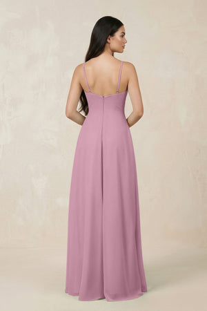 Halter Chiffon A - Line Bridesmaid Dress With Slit in Vintage Mauve - SHE IS ME Bridesmaid Dresses