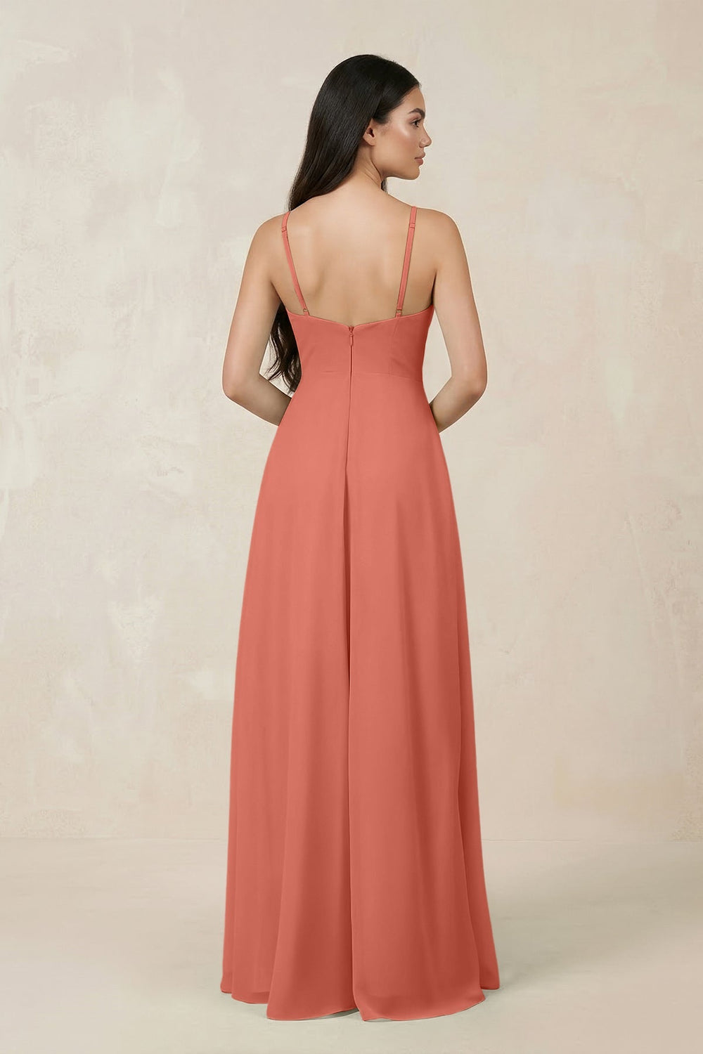 Halter Chiffon A - Line Bridesmaid Dress With Slit in Wild Rose - SHE IS ME Bridesmaid Dresses