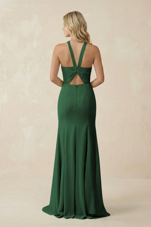 Halter Chiffon Mermaid Ruched Bridesmaid Dress in Dark Green - SHE IS ME Bridesmaid Dresses