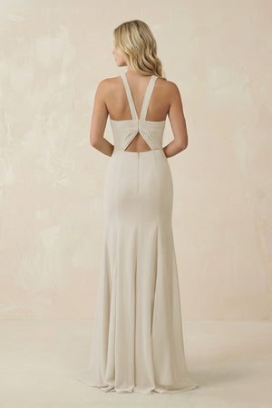 Halter Chiffon Mermaid Ruched Bridesmaid Dress in Dove Gray - SHE IS ME Bridesmaid Dresses