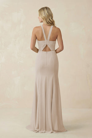 Halter Chiffon Mermaid Ruched Bridesmaid Dress in Frost - SHE IS ME Bridesmaid Dresses