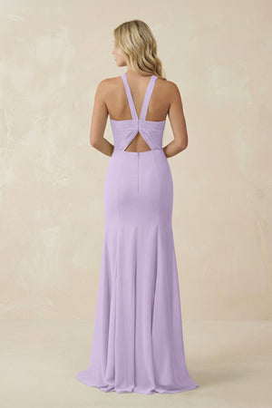 Halter Chiffon Mermaid Ruched Bridesmaid Dress in Lavender - SHE IS ME Bridesmaid Dresses