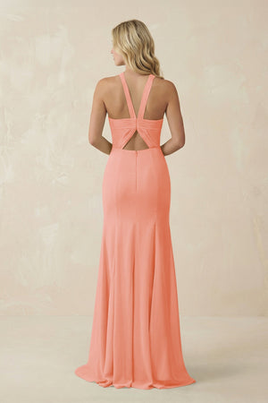 Halter Chiffon Mermaid Ruched Bridesmaid Dress in Rosette - SHE IS ME Bridesmaid Dresses
