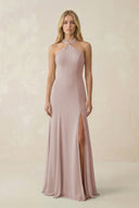 Halter Chiffon Mermaid Ruched Bridesmaid Dress in Toffee - SHE IS ME Bridesmaid Dresses