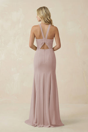 Halter Chiffon Mermaid Ruched Bridesmaid Dress in Toffee - SHE IS ME Bridesmaid Dresses