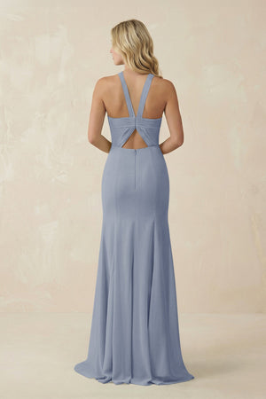 Halter Chiffon Mermaid Ruched Bridesmaid Dress in Twilight - SHE IS ME Bridesmaid Dresses