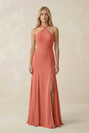 Halter Chiffon Mermaid Ruched Bridesmaid Dress in Wild Rose - SHE IS ME Bridesmaid Dresses