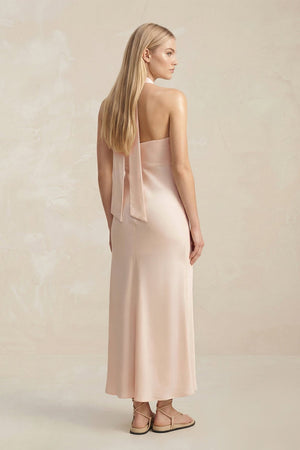 Halter Keyhole Sheath Midi Bridesmaid Dress in Buttercream - SHE IS ME Bridesmaid Dresses