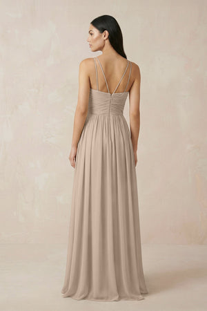 Halter Neck A - Line Chiffon Bridesmaid Dress in Almond - SHE IS ME Bridesmaid Dresses
