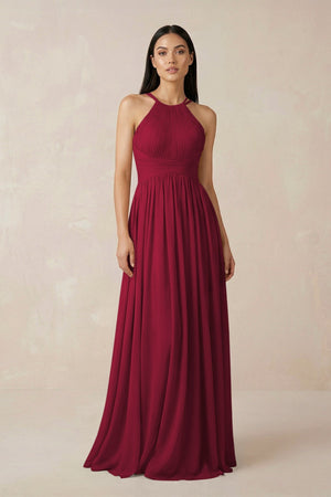 Halter Neck A - Line Chiffon Bridesmaid Dress in Berry - SHE IS ME Bridesmaid Dresses