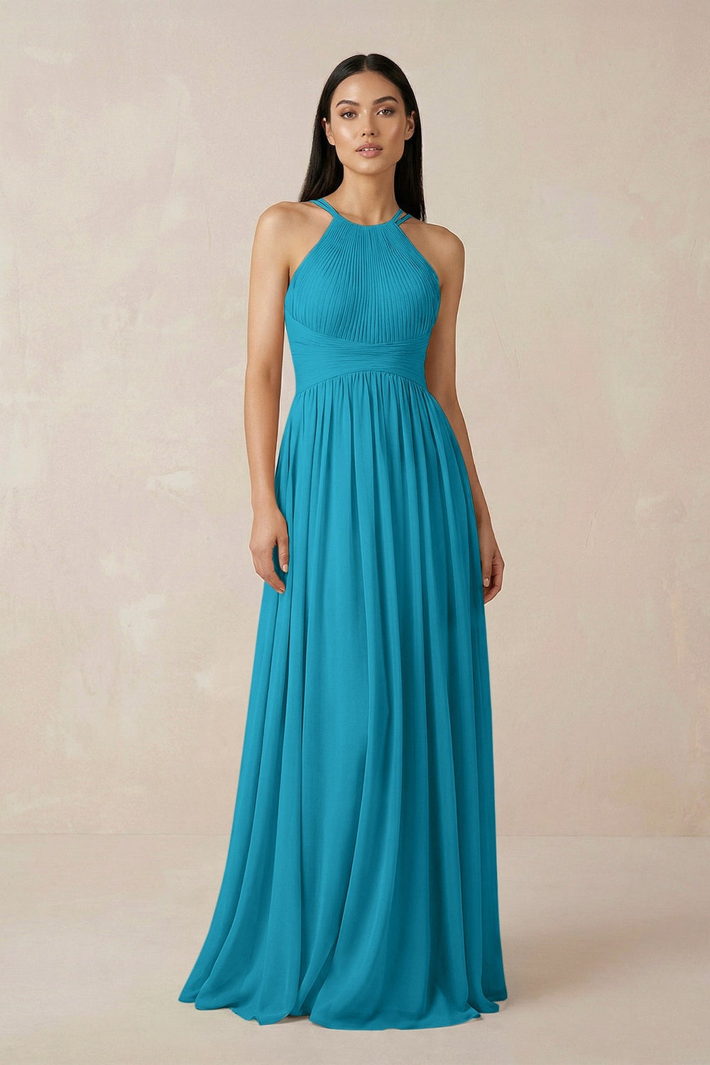Halter Neck A - Line Chiffon Bridesmaid Dress in Blue Jay - SHE IS ME Bridesmaid Dresses