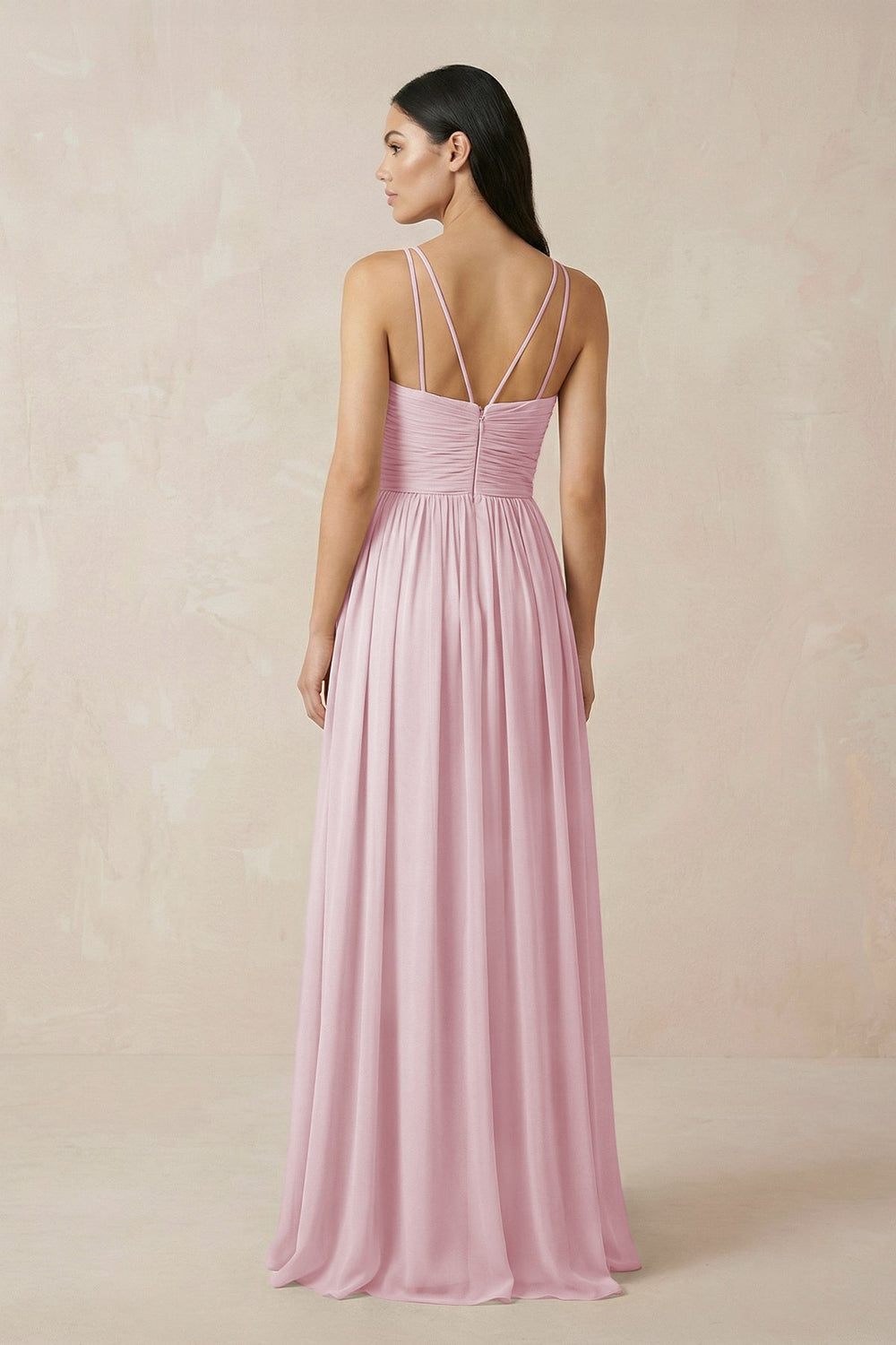 Halter Neck A - Line Chiffon Bridesmaid Dress in Candy Pink - SHE IS ME Bridesmaid Dresses