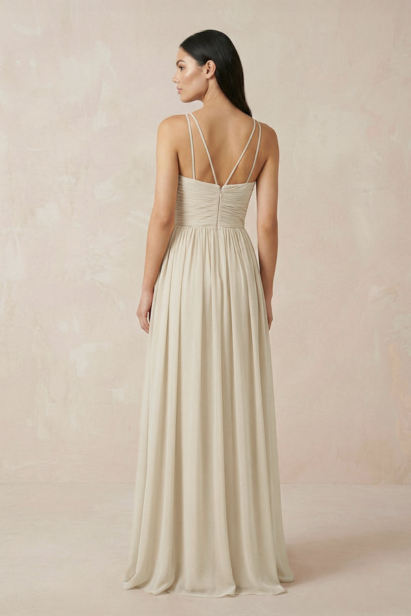 Halter Neck A-Line Chiffon Bridesmaid Dress in Champagne - SHE IS ME BRIDESMAID DRESSES