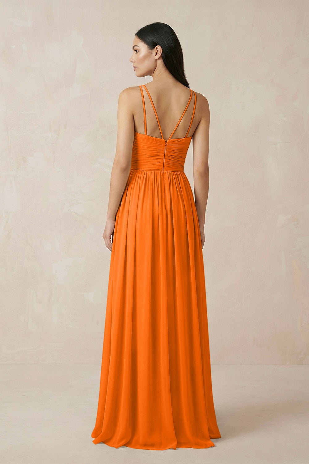 Halter Neck A - Line Chiffon Bridesmaid Dress in Cinnamon - SHE IS ME Bridesmaid Dresses
