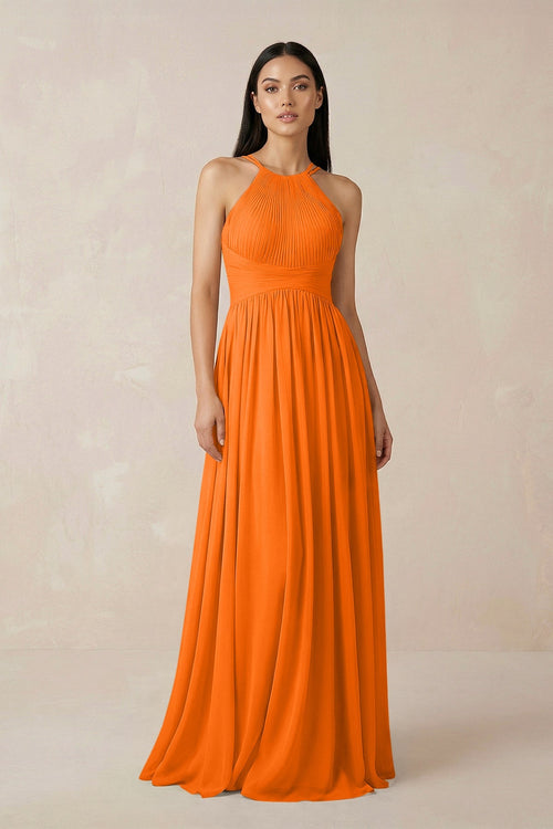 Halter Neck A - Line Chiffon Bridesmaid Dress in Cinnamon - SHE IS ME Bridesmaid Dresses