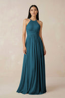 Halter Neck A - Line Chiffon Bridesmaid Dress in Dark Teal - SHE IS ME Bridesmaid Dresses