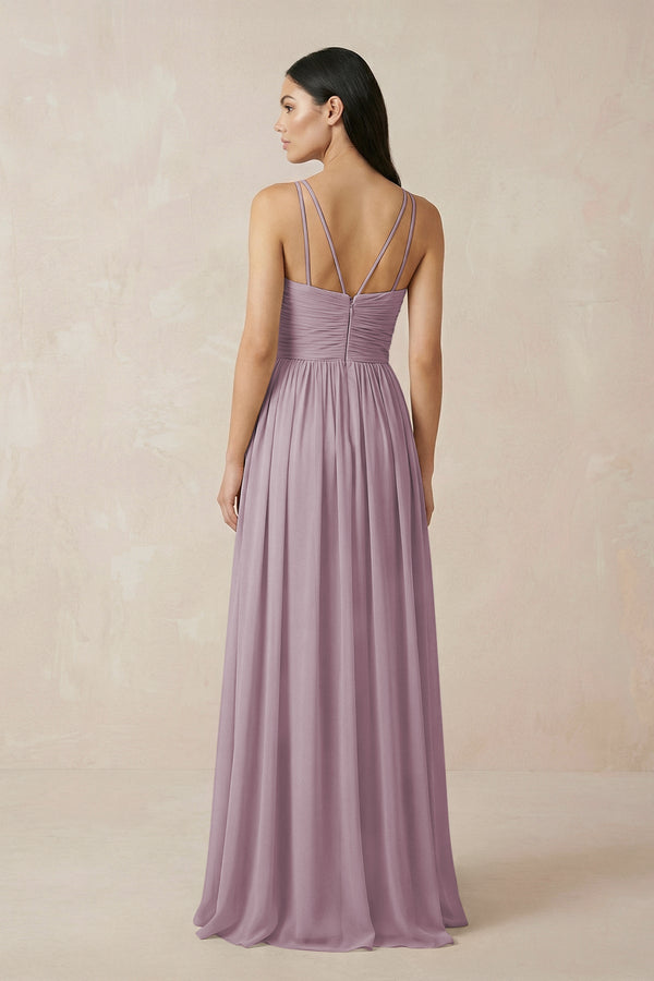 Halter Neck A - Line Chiffon Bridesmaid Dress in Dusk - SHE IS ME Bridesmaid Dresses