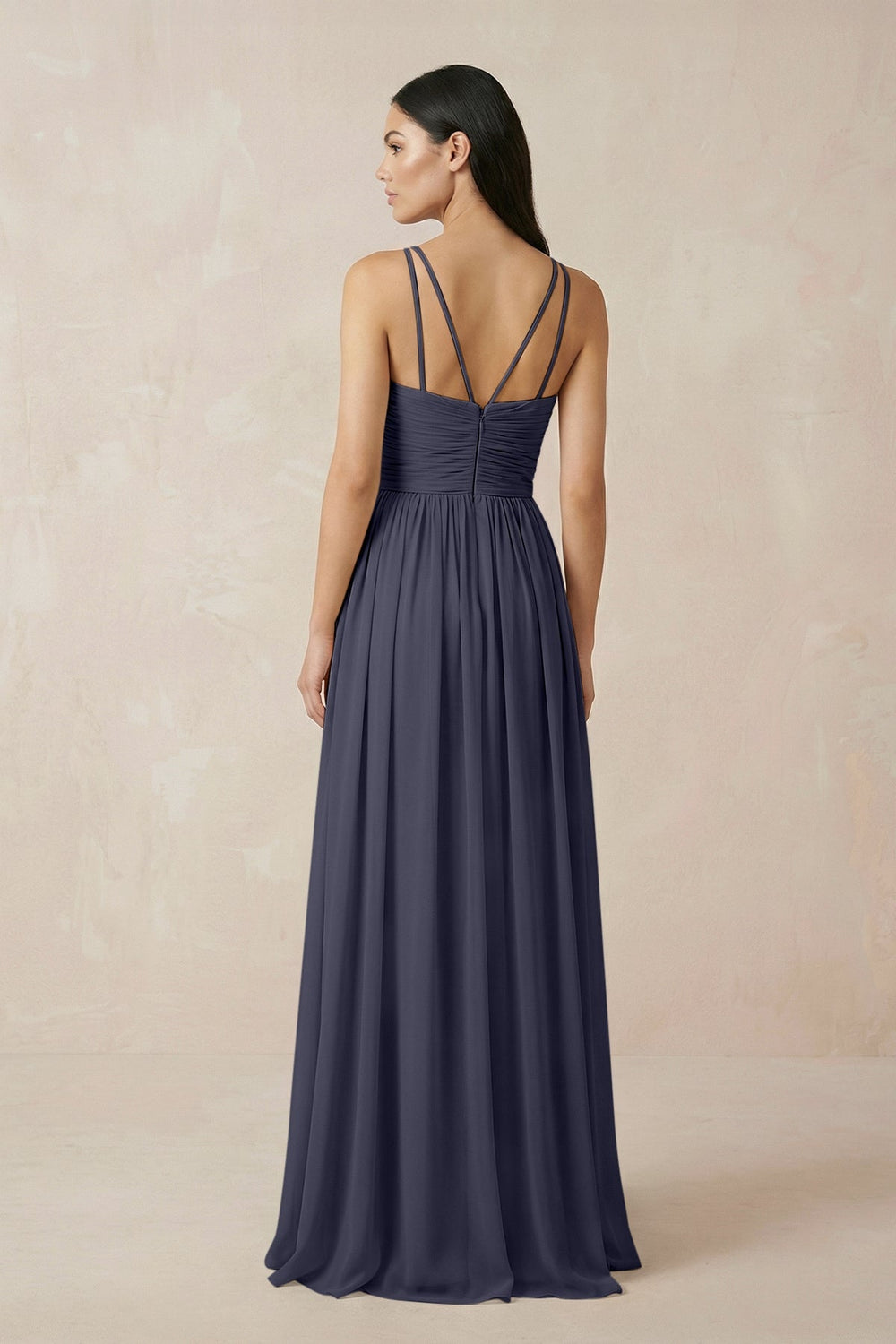 Halter Neck A - Line Chiffon Bridesmaid Dress in Dusk Blue - SHE IS ME Bridesmaid Dresses
