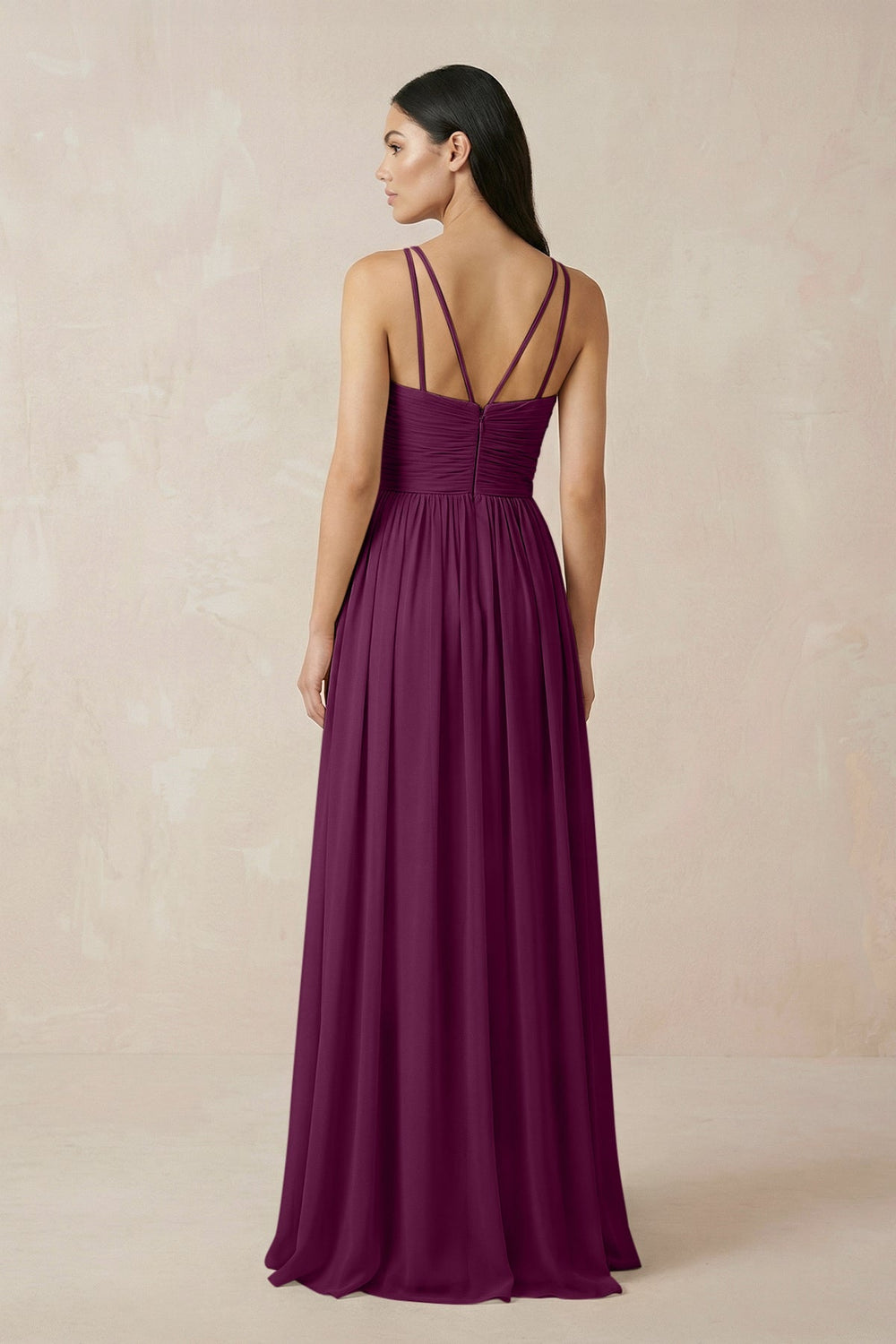 Halter Neck A - Line Chiffon Bridesmaid Dress in Fig - SHE IS ME Bridesmaid Dresses