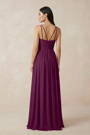 Halter Neck A - Line Chiffon Bridesmaid Dress in Fig - SHE IS ME Bridesmaid Dresses