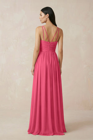 Halter Neck A - Line Chiffon Bridesmaid Dress in Fuchsia - SHE IS ME Bridesmaid Dresses