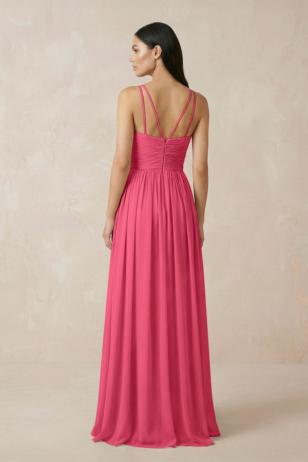 Halter Neck A - Line Chiffon Bridesmaid Dress in Fuchsia - SHE IS ME Bridesmaid Dresses