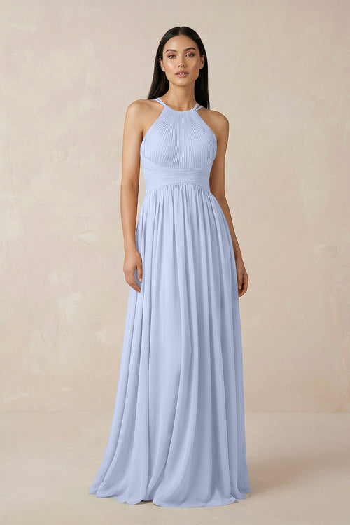 Halter Neck A - Line Chiffon Bridesmaid Dress in Ice - SHE IS ME Bridesmaid Dresses