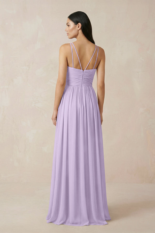 Halter Neck A - Line Chiffon Bridesmaid Dress in Lavender - SHE IS ME Bridesmaid Dresses