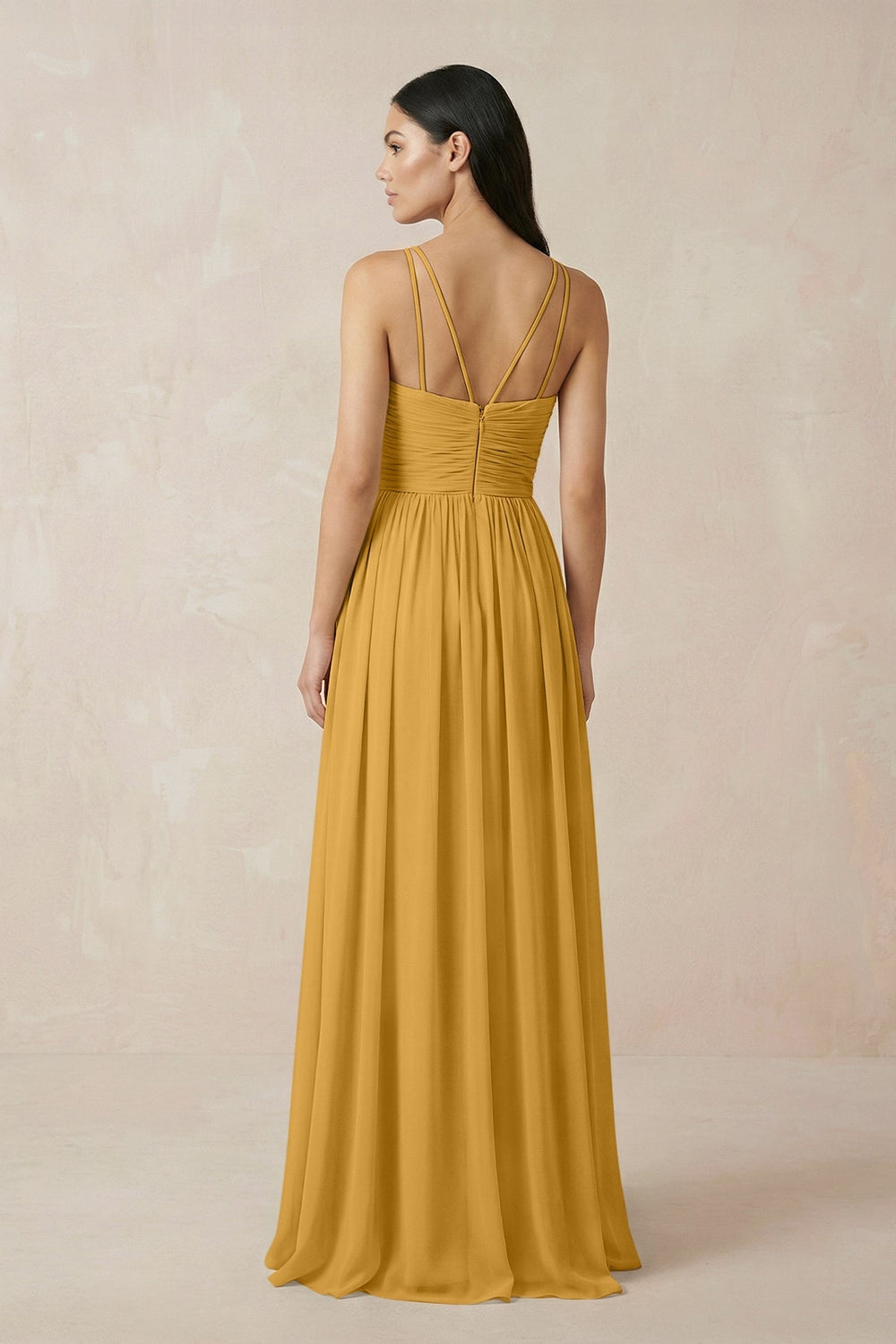 Halter Neck A - Line Chiffon Bridesmaid Dress in Marigold - SHE IS ME Bridesmaid Dresses