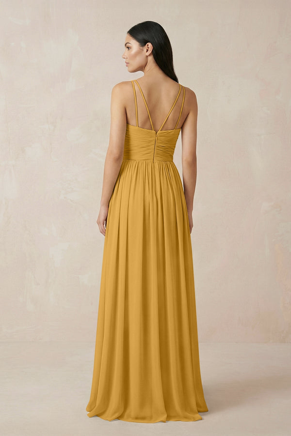 Halter Neck A - Line Chiffon Bridesmaid Dress in Marigold - SHE IS ME Bridesmaid Dresses