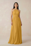 Halter Neck A - Line Chiffon Bridesmaid Dress in Marigold - SHE IS ME Bridesmaid Dresses