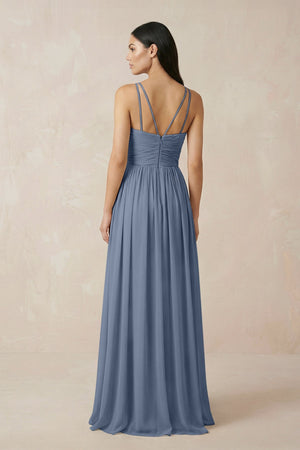 Halter Neck A - Line Chiffon Bridesmaid Dress in Neptune - SHE IS ME Bridesmaid Dresses