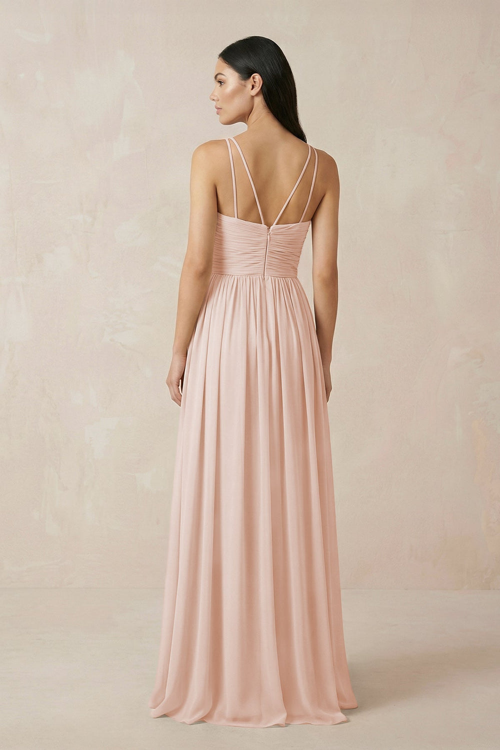 Halter Neck A - Line Chiffon Bridesmaid Dress in Pale Blush - SHE IS ME Bridesmaid Dresses