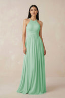 Halter Neck A - Line Chiffon Bridesmaid Dress in Pale Pistachio - SHE IS ME Bridesmaid Dresses