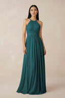 Halter Neck A - Line Chiffon Bridesmaid Dress in Pine - SHE IS ME Bridesmaid Dresses