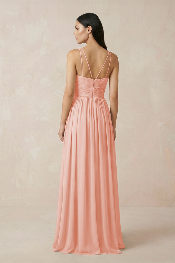 Halter Neck A - Line Chiffon Bridesmaid Dress in Rose Petal - SHE IS ME Bridesmaid Dresses