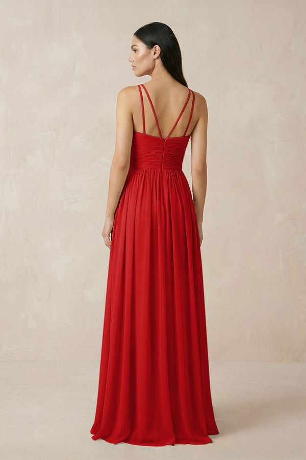 Halter Neck A - Line Chiffon Bridesmaid Dress in Ruby Red - SHE IS ME Bridesmaid Dresses