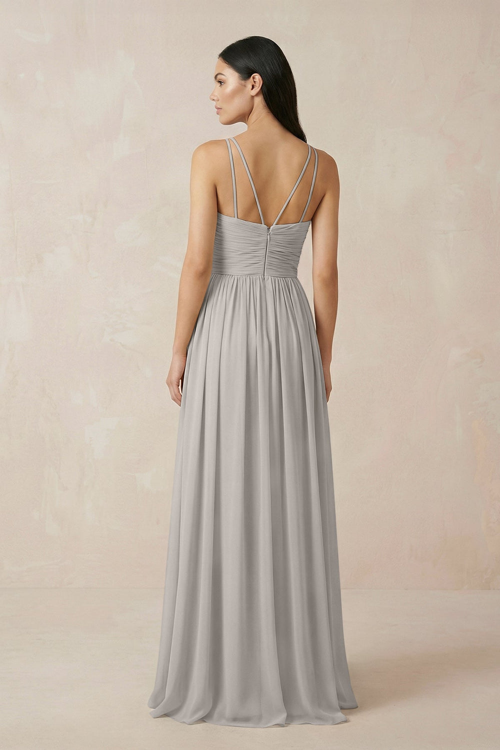 Halter Neck A - Line Chiffon Bridesmaid Dress in Silver - SHE IS ME Bridesmaid Dresses